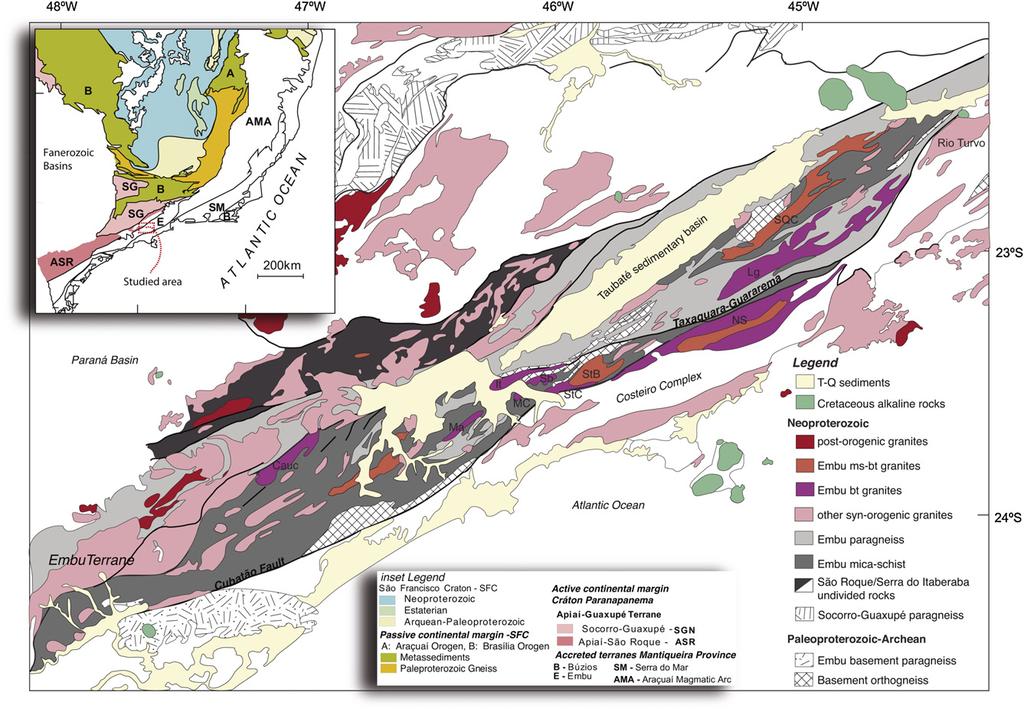 A. Alves et al. / Precambrian Research 230 (2013) 1 12 3 Fig. 1. Geological map of the Ribeira Folded Belt and location of the studied plutons in the vicinities of São Paulo city, Brazil.