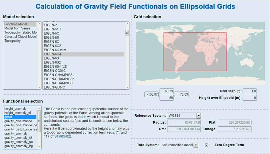 International Centre for Global Earth Models (ICGEM) 3 The Calculation Service An improved user-friendly web-interface to calculate gravity functionals from the spherical harmonic models on freely