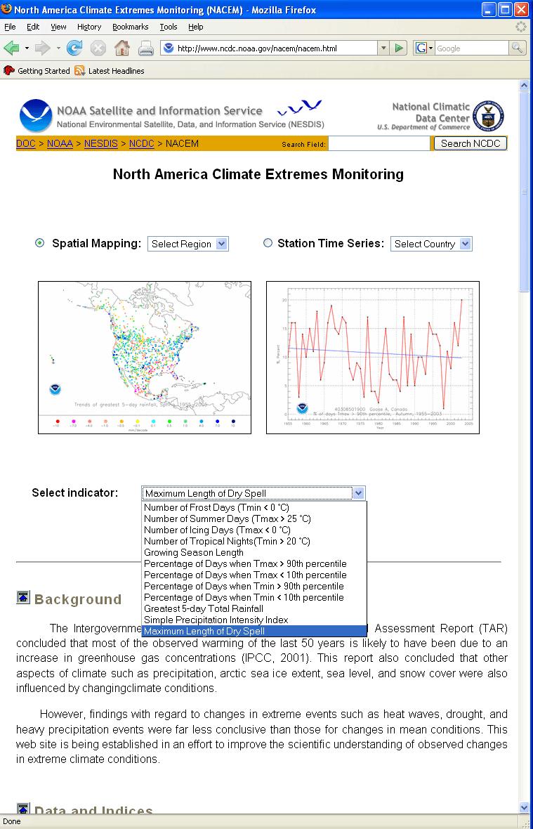 Products: NACEM Web Page Monthly/seasonal maps of trends and anomalies for North America or the 3 individual countries Stations can be subsetted