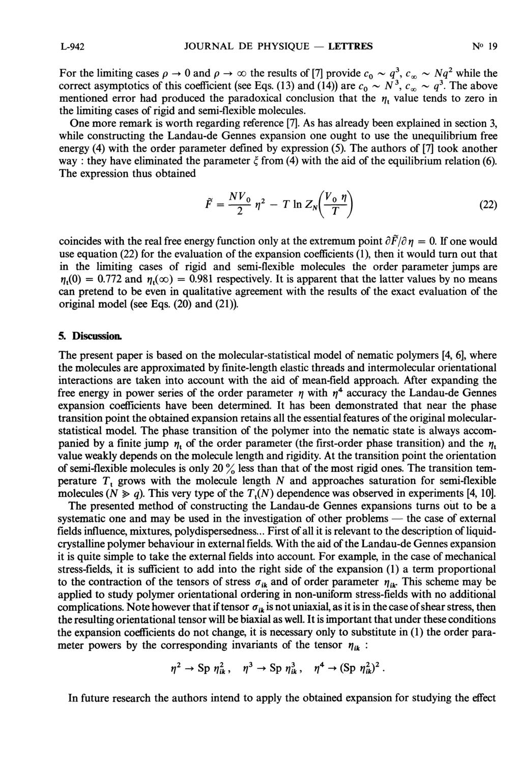 L-942 JOURNAL DE PHYSIQUE - LETTRES For the limiting cases p --~ 0 and p -~ oo the results of [7] provide Co " q3, c~ 2013 Nq2 while the correct asymptotics of this coefficient (see Eqs.