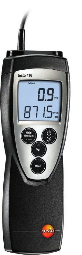 We measure it. Vane anemometer testo 416 Direct display of volume flow m/s Point and timed mean value calculation Max./min.