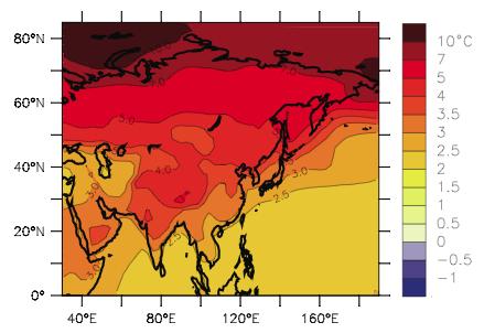 Annual anomalies of surface temperature averaged over the globe (Base period for the normal: 1981-2010) Projection of warming in winter (December- February) for scenario A1B for the period