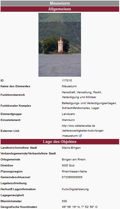 Figure 2 Mäuseturm toll tower of Bingen Spatial Data Infrastructure: All used software to set up the SDI for the system is part of the OSGeo project and therefore open source (OSGeo 2013).