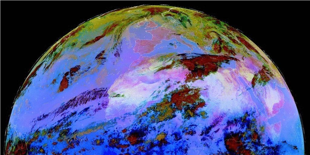 Dust RGB image EUMETSAT algorithm to identify airborne dust Exploits the difference in