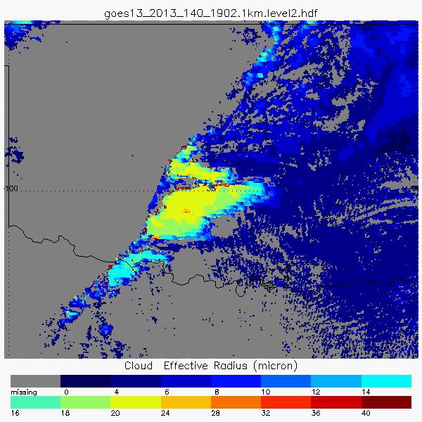 Cloud Effective Radius GOES-13 (Center) sees temporal evolution but spatial