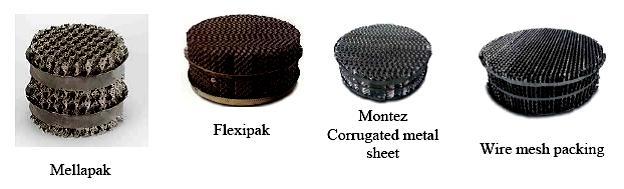 materials are widely used in the industries. These include Mellapak, Flexipak, Gempak, Montz and MaxPak. These are shown in Figure below.