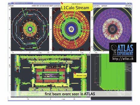 Figure 7. The first beam flash event captured by the ATLAS detector. A dedicated detector called BCM is used to monitor beam condition for safe operation of silicon tracker. pipe.