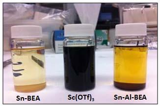 50 H-Al-BEA, H-Al-Sn-BEA, and Sc(OTf) 3. Fig. 4.1 shows the product mixtures produced using each of the different catalysts. The conditions for each experiment are summarized in Table 4.2.