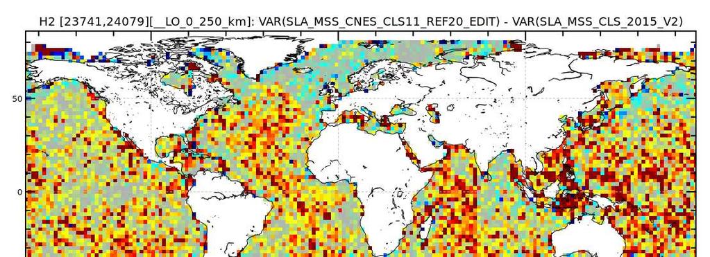 MSS_CNES_CLS_2015 assessment using the variance of the SLA = = = = > assessment with HY-2A (not used for these MSS) 5/7 Difference of the variance of the SLA selected for wavelengths < 250km