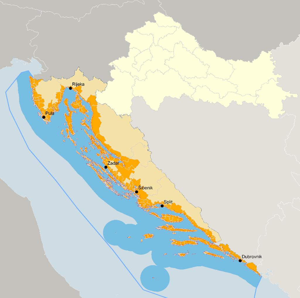 The scope of MFSD FMSP - ICZM Adriatic Croatia (NUTS 2) Continental Croatia (NUTS 2) Protected coastal area - territory of