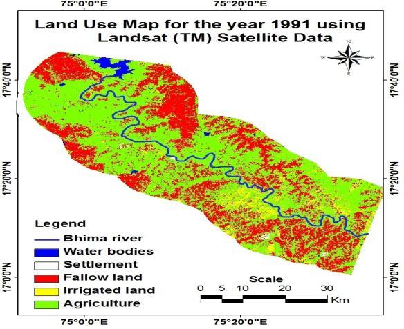 6. Results Figure 3: Change Detection during 1991-2005 The land use categories such as built-up land, agriculture, water body, wasteland and others have been identified and mapped from the Landsat TM