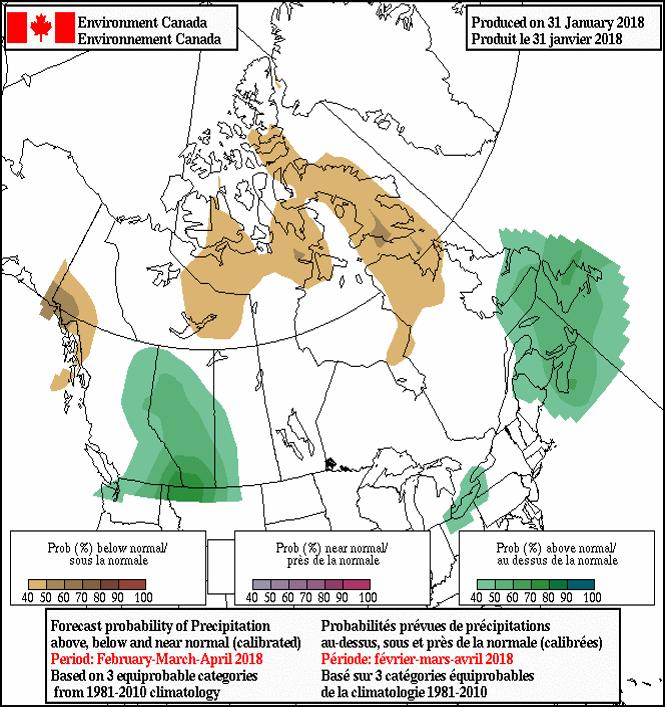Page 12 of 17 Figure 8 Long Term Precipitation Forecast (Environment and Climate Change Canada) Runoff Potential 2 The forecasted 2018 spring runoff potential (Figure 9) is based on: 2017