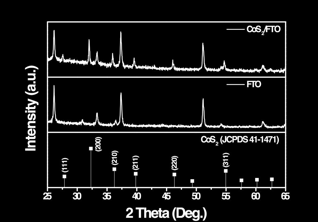 Fig. S6 XRD spectra of CoS 2 /FTO electrode and FTO substrate.