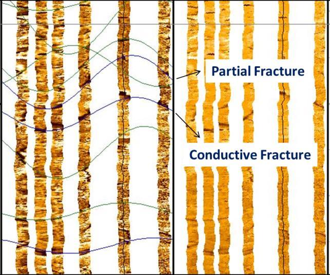 resistive fracture will have high resistivity due to the minerals, while the surrounding of wall formation has a low resistivity value.
