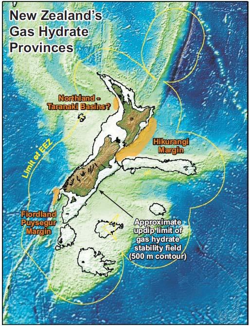 Framework for gas hydrate research in New Zealand New Zealand s Gas Hydrate Provinces Hikurangi Margin most
