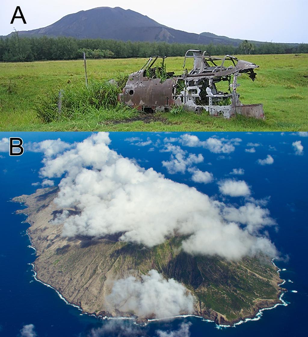 2 Micronesica 2015-01 Figure 1. Volcanically active islands of the Mariana Arc. A. Remains of a Japanese Zero at the former airfield on Pagan in the northern Mariana Islands.