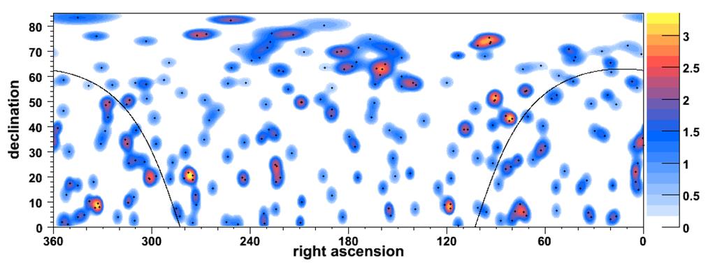 High Energy Neutrino Telescopes 22 Figure 14. Sky map from the IceCube 9 string point source search.