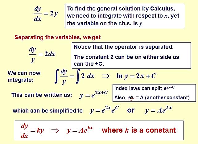 A level Mathematics: Pure Mathematics The solution can be performed by using a method called separating variables, in which we rearrange and split up the dy as if it is a fraction.