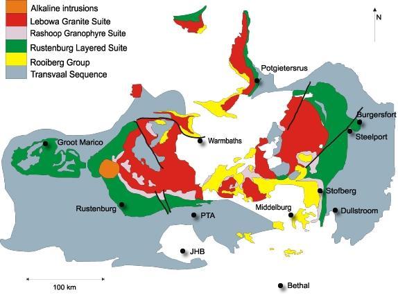 Ore deposits related to mafic igneous rocks Bushveld Complex (2053±12 Ma) (2054±2 Ma)