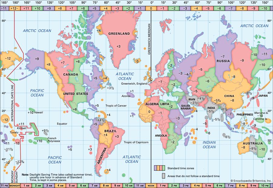 EXERCISE 3: TIME Use the Standard Time Zone map below, not the world clock on your smartphone. Disregard day light savings time.