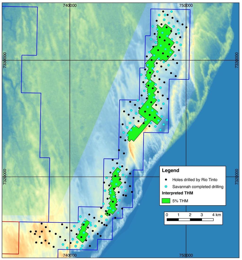 Drilling at Ravene started during the middle of December 2016, targeting the mineralised dunes outlined by the previous drilling.