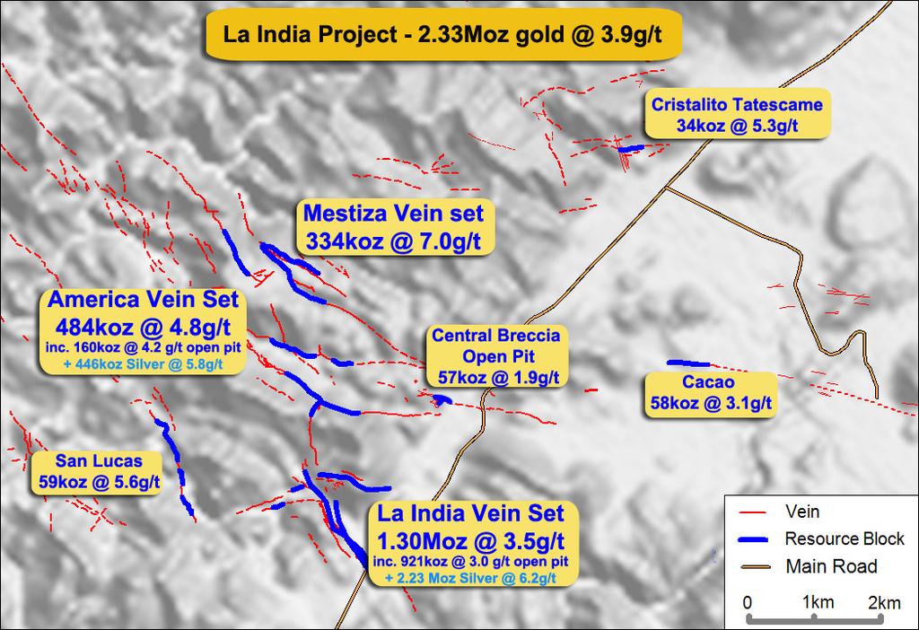 Figure 1. Location of the Mineral Resources within La India Project.