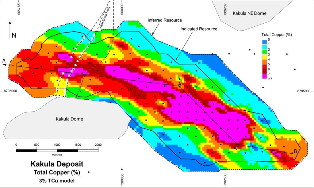 8 Figure 4. Average grades of Indicated and Inferred blocks in Kakula s 3% selective mineralized zone.