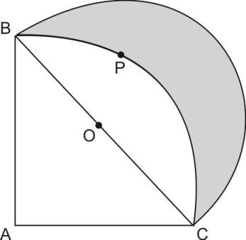 0. In given figure ABPC is a quadrant of a circle of radius 14 cm and a semicircle is drawn with BC as diameter. Find the area of the shaded region 1. Water in a canal, 6 m wide and 1.