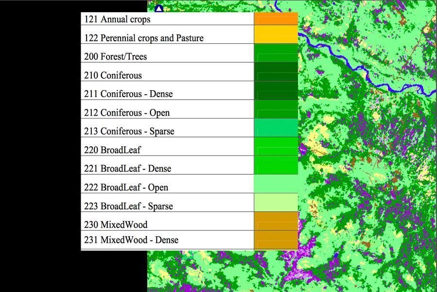 Earth Observation for Sustainable Development (EOSD) project, Canadian Forest Service from ~2000 Landsat imagery (30m resolution) download as shapefiles, no updates Available for all of Canada from