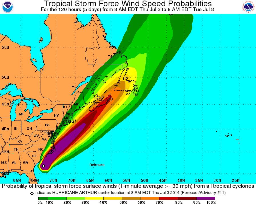 National Hurricane Center Wind Speed Probabilities -Force Wind Probabilities ( 40 mph (65 kph)) Impact