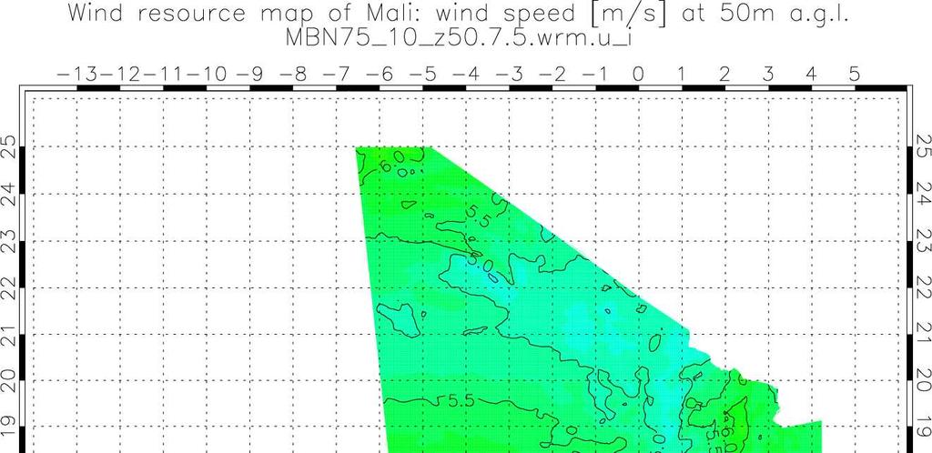 Wind resource map Wind resource map for Mali 50 m a.
