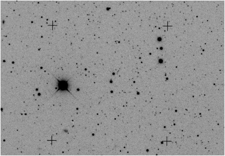 Fig. 9. Image of one of the Carina dsph photographic plate scans, with the calibration grid overlaid.