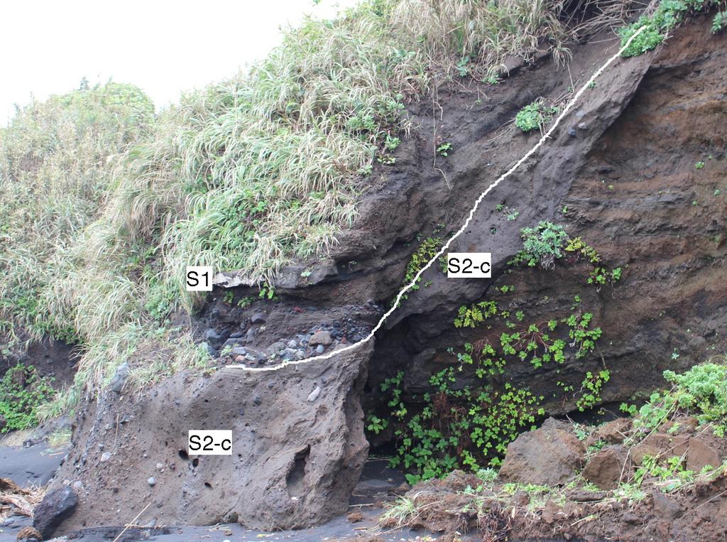 This lahar deposit is composed of matrix-supported breccia containing deformed soli fragments and wood