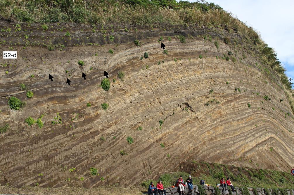 Bulletin of the Geological Survey of Japan, vol. 68 (4), 2017 Fig.11 Large cutting made up of abundant pyroclastic fall deposits at Chisodaisetsudanmen.