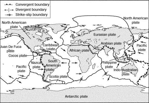 According to Figure 4F-1, what type of plate boundary ccurs between the North American Plate and the Eurasian Plate? a. transform boundary b.