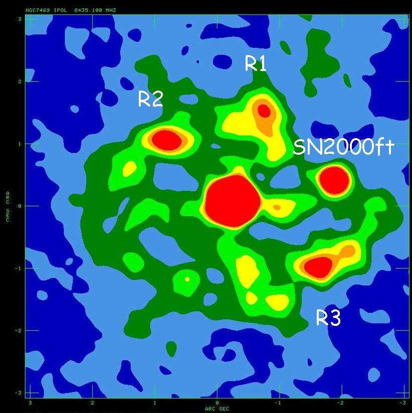Figure 1: 8.4 GHz VLA Image of NGC 7469 with a resolution of 300 milliarcsec.