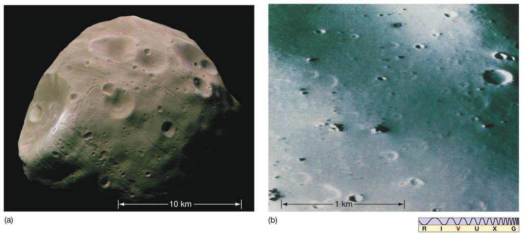10.8 The Moons of Mars Mars has two tiny moons: Phobos (left, 28 km x 20 km); Deimos (right, 16 km x 10 km) Deimos