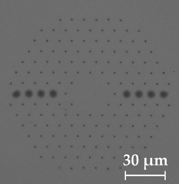 (a) (b) Fig. 1. (a) Microscope image of the hybrid photonic crystal fiber.