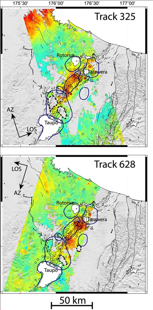Ground Surface Deformation InSAR and GPS ~25 mm/yr of subsidence concentrated in the central TVZ Geothermal subsidence (up to 50 mm/yr at Wairakei ) Consistent with