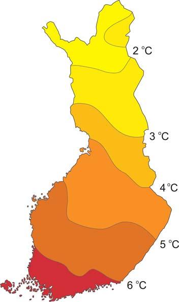 Figure 2: Average ground surface temperatures in Finland.
