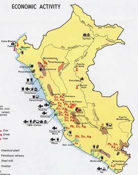 Economic Geology of Peru Mined for Cu, Pb, Zn, Ag, Au, Fe All notable mining areas are within the cordillera Peru: Gold and Silver Deposits