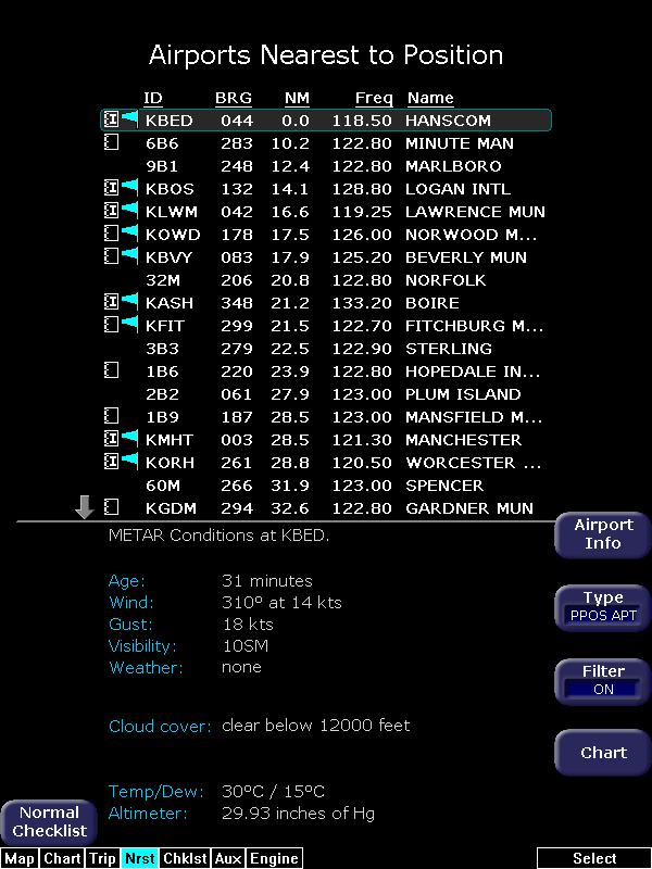 Using Datalink (Optional) 10.7 Nearest Page with Datalink Weather The EX5000 Nearest Page also displays METAR information received via Datalink.