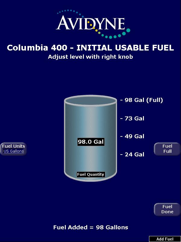 Initial Usable Fuel Page 9.3 Initial Usable Fuel Page The Initial Usable Fuel Page displays on startup or when you press the Initial Fuel button.
