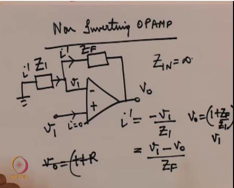 So we had an inverting configuration now we have a non-inverting configuration so the noninverting configuration so the non-inverting opamp, now let us try to derive the relationship between v1 and