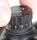 c. Sighting through the scope as though you were going to shoot and dial the knobs to make adjustment for the windage or elevation until the crosshair matches the bore sighter. d. Push the windage or elevation knob down to lock the zero position.