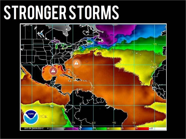 Stronger Storms Module 12: Oceanography Environmental disasters, such as hurricanes, could grow stronger and more frequent as ocean water temperatures rise.
