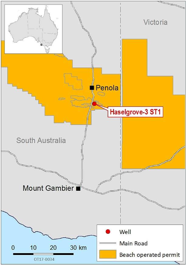 EXPLORATION AND APPRAISAL OTWAY BASIN South Australian Gas PPL 62 (Beach 100%) Haselgrove-3 ST1, located in the onshore Otway Basin, is targeting conventional gas and gas liquids in the Pretty