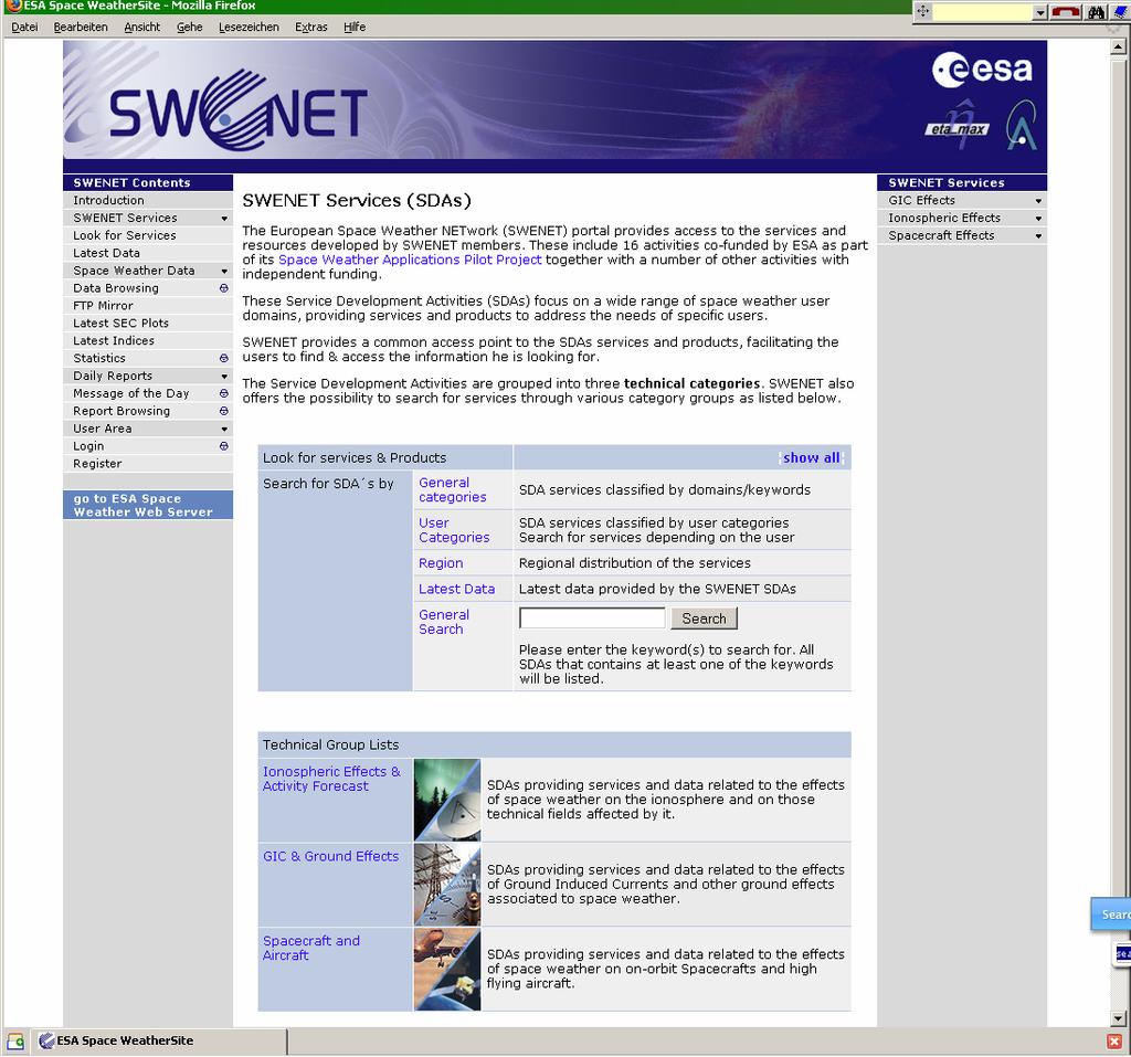 SWENET Services Browser Look for Services/SDA Browsing Provides the user with the