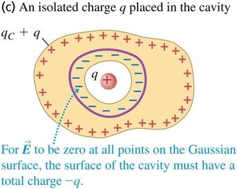 Charges on conductors Suppose we place a small body with a charge q inside a cavity within a conductor. The conductor is uncharged and is insulated from the charge q.