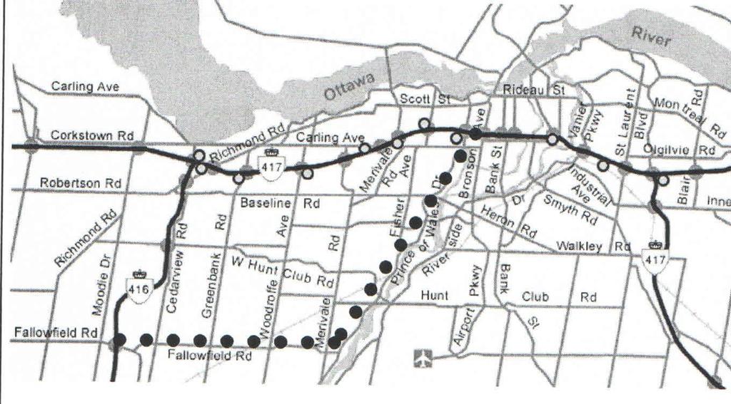 Figure 10 - Example route alternatives (Ottawa, Canada) (Source of map: courtesy Ministry of Transportation, Ontario, website) In the absence of severe congestion or incidents, the all-freeway route
